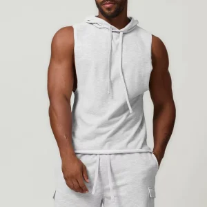 Custom Men’s Casual Sports Hoodie Vests Printed 100% Cotton Breathable Knitted Sweat wicking Activewear Gym