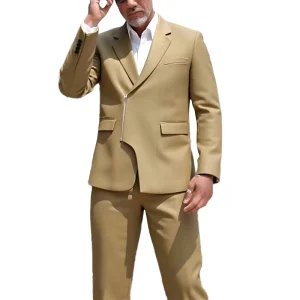 Custom Men’s Casual Suit Jacket Two piece with Unique Buckle Design Trendy New Zipper Top Men’s Casual Suit Set