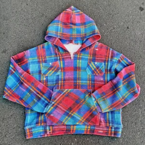 Custom Men’s Clothing Manufacturer Unisex Plaid Pockets Distressed Waffle Sweatshirt Hoodies for Men