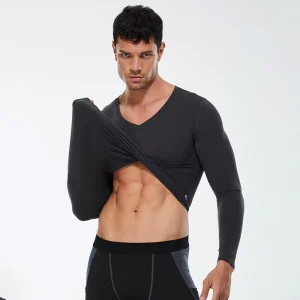 Custom Men’s Compression Long Sleeve Shirt V-Neck Athletic Base Layer Top for Gym Fitness and Training