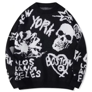Custom Men’s Crew Neck Cotton Knitted Sweater Pullover Jacquard Pull Homme Man Sweater