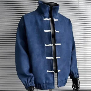 Custom Men’s Daily Style Jackets Supplier Chinese Frog Fastener Stand Collar Men’s Suede Jacket for Men