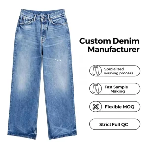 Custom Men’s Dark Blue Denim Pants Streetwear Straight Leg Classic Jeans OEM ODM