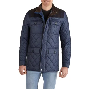 Custom Men’s Diamond Bomber Jacket Solid Black Winter Warm Quilted Coat with Zipper Signature Mixed Media and Patchwork Design