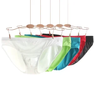Custom Men’s Fashion Sexy Breathable and Seamless Low Waist Bikini Underwear Woven Brief with Thin Ice Silk Style