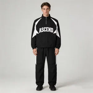 Custom Men’s Flared Pants Set Acid Wash Casual Tracksuit Windproof Breathable Y2K Nylon Sports Outfit for Men
