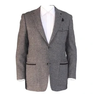 Custom Men’s Grey Checked Blazer Slim Fit Patch Pockets Business Formal Jacket OEM