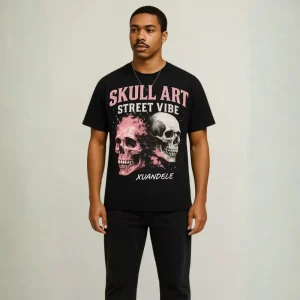 Custom Men’s Heavyweight Streetwear T Shirt Sustainable Cotton Gothic Skull Design Oversized Boxy Fit Tee