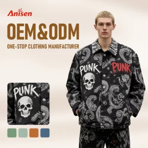 Custom Men’s Hip Hop Zip up Jacquard Jacket Woven Tapestry Coat with Pattern Decoration for Winter