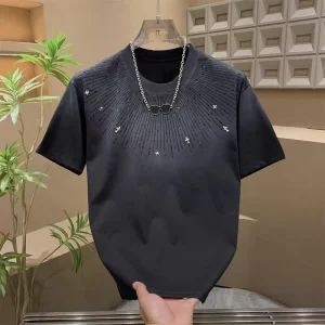 Custom Men’s Hot Drill Rhinestone T shirts Casual Gradient Color Short Sleeve Trendy Summer Breathable T shirt