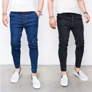 Custom Men’s Jeans Elastic Waistband Slim Fit Stretch Denim Jeans Trousers for Man