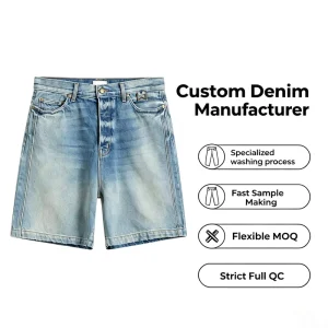 Custom Men’s Light Blue Vintage Washed Denim Shorts Streetwear Loose Fit OEM ODM