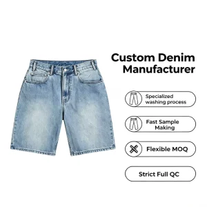 Custom Men’s Light Vintage Washed Baggy Denim Jorts Classic Loose Knee Length Denim Shorts Casual Shorts