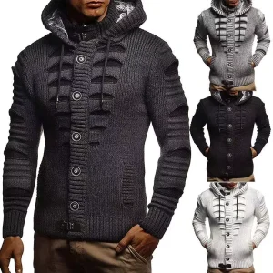 Custom Men’s Long Sleeve Knitwear High Neck Clothes Fashion Knitted Cardigan Sweater for Men