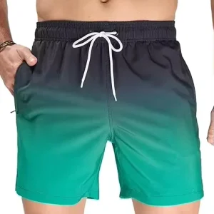 Custom Men’s Mid Waist Summer Casual Beach Shorts Plus Size Polyester Spandex Mesh Lining Striped Washed Swimwear Printed