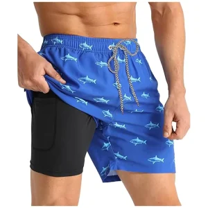 Custom Mens Mid Waist Swim Trunks Quick Dry Compression Liner 5 Inch Board Shorts Casual Style Featuring Pockets