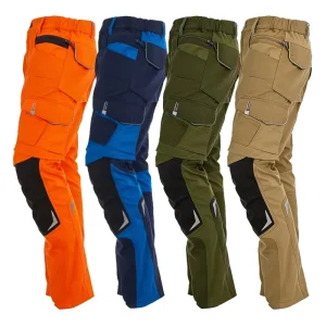 Custom Men’s Multi Pockets Construction Work Trousers Print Logo Stretch Breathable Workwear Pants