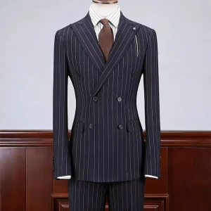 Custom Men’s Navy Pinstripe Suits Business Formal Wear Factory Direct Supply OEM Service Suits & Blazer