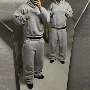 Custom Men’s Oversized Grey Hoodie and Sweatpants Set 2 Piece Tracksuit Polyester Breathable Casual Streetwear Loungewear