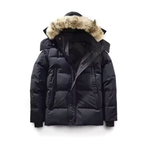 Custom Men’s Parka Jacket Warm Canadian Style Down with Hooded Collar and Zipper Closure for Outdoor Use
