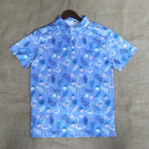 Custom Men’s Performance All over Printed Golf Polo Shirts Short Sleeve Moisture Wicking Dry Fit Printed Golf Polo