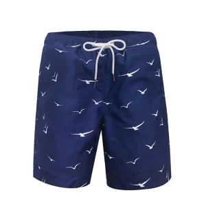 Custom Men’s Polyester Beach Shorts with Surfing Board Print Waterproof Swimwear Swimsuit Featuring Back Pocket and Swim Trunks