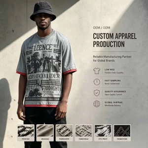 Custom Men’s Printed Knitted T shirts Double Layer Dirty Wash Distressed Vintage 100% Cotton Oversized Boxy Eco Friendly