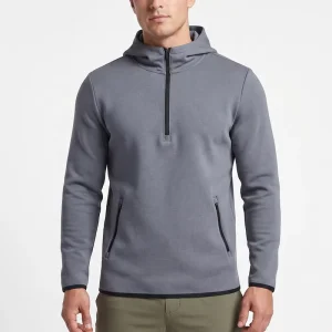 Custom Men’s Quarter Zip Hoodie Performance 1/4 Zip Pullover Sweatshirt Contrast Piping Activewear Hooded for Gym & Golf