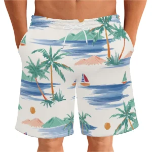 Custom Men’s Quick Dry Breathable Windproof Fitness Swimwear Waterproof Printed Plants Beach Surfing Shorts Plus Size 1 Piece