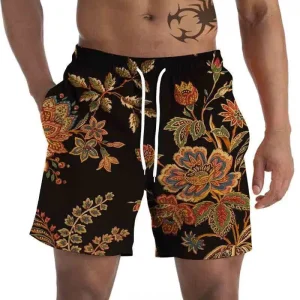 Custom Men’s Quick Dry Breathable Windproof Fitness Swimwear Waterproof Printed Plants Beach Surfing Swim Trunk Plus Size 1
