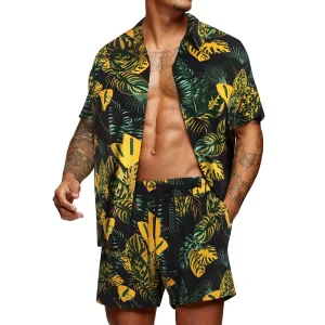 Custom Men’s Quick Dry Men Swimwear Swim Trunks Summer Beach 2 Piece Outfits Flower Shirts and Shorts Swimsuits for Men