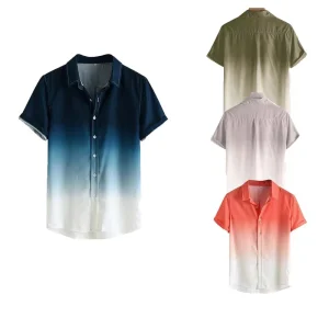 Custom Men’s Shirts Gradient Loose Male Shirt Blusa Masculina Casual Short Sleeve Turn Down Collar Shirt Men