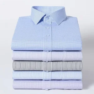 Custom Men’s Slim Spring Formal Work Shirts Plaid Pattern Breathable Quick Dry Anti Wrinkle Dress Long Sleeves Polyester Cotton