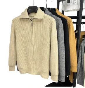 Custom Men’s Slim Warm Turtleneck Zipper Coat Cotton Cardigan with Anti Wrinkle Anti Shrink Breathable Features for Winter
