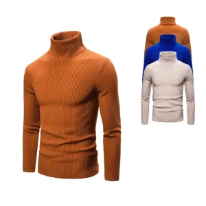 Custom Men’s Solid Sweater Long Sleeve Casual Knitted Top Clothes Knit Turtleneck Thermal OEM ODM