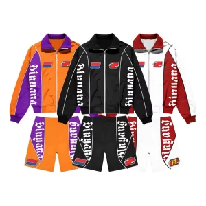 Custom Men’s Sportswear Waterproof Reflective Zip up Polyester Nylon Windbreaker Track Jacket and Shorts Set Tracksuit