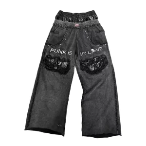 Custom Men’s Street Jogger Trousers Heavyweight Cotton French Terry Pickled Oversized Double Waist Sweatpants
