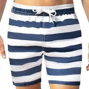 Custom Men’s Striped Print Beach Shorts Plus Size Spandex Polyester for Summer Sports Swimwear