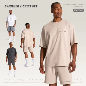 Custom Men’s Summer Casual Breathable Shorts and T-shirt Set Activewear Men Cotton Essentials Shorts and T-shirt Set