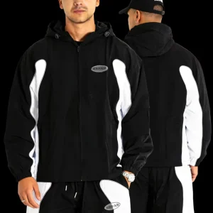 Custom Men’s Sweat Suit Nylon Lightweight Windbreak Hooded Jacket and Short Set Zip up Tracksuit for Men