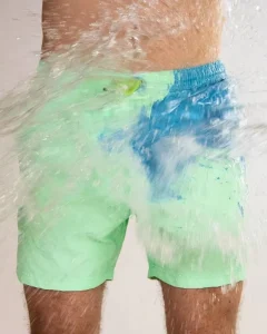 Custom Men’s Thermochromic Color Changing Beach Swim Shorts Printed Pattern Fabric That Changes Color with Temperature for Men