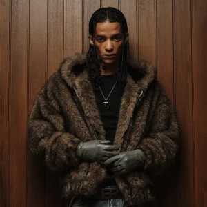 Custom Men’s Thick Winter Coat Boxy Big Hood Oversized Fluffy Zip up Full Faux Fur Jacket for Men