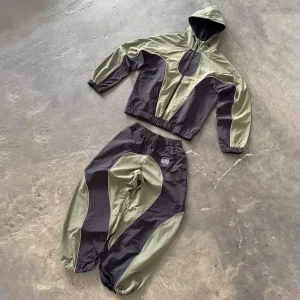 Custom Men’s Tracksuit Nylon Windbreaker Hooded Jacket and Pant 2 Pieces Set Zip Up Men’s Sports Tracksuit