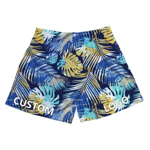 Custom Men’s Tropical Printed Beach Shorts Mid Waist Swimwear with Drawstring Closure Woven Hot Shorts
