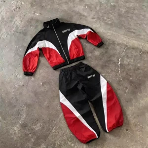 Custom Men’s Two Piece Patchwork Zip up Jacket Jogger Pants Set Lightweight Windproof Casual Streetwear Nylon Tracksuits
