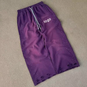 Custom Men’s Unisex Midweight Breathable Windproof Acid Wash Sweatpants Hip Hop Street Style Wide Leg Baggy Polyester Cotton Mid