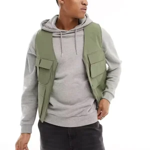 Custom Men’s V-Neck Breathable Multi-Pocket Utility Vest Autumn Casual Fashion Sleeveless Cargo Jacket Winter Outer Wear for