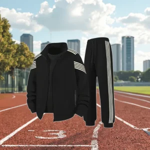 Custom Men’s Vintage Sportswear 2 Piece Set Stand Collar Zip Jacket Pocket Solid Pants for Running Workout Breathable