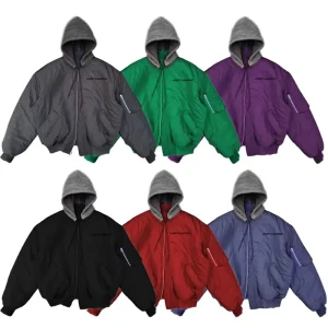 Custom Men’s Vintage Style Coated Suede 100% Polyester Waterproof Hooded Bomber Jacket High Quality Oversized Stand Zipper