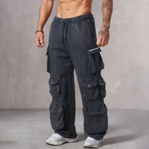 Custom Men’s Washed Baggy Cargo Pants Winter Oversize Work Training Gym Sports Stacked Sweat Pants Trousers